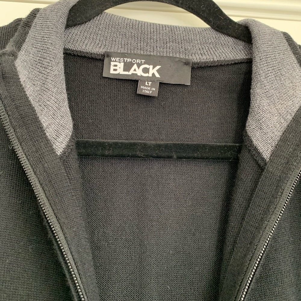 Westport Black Merino Full-Zip Vest LT Large Tall. Black Color, Gray Accent